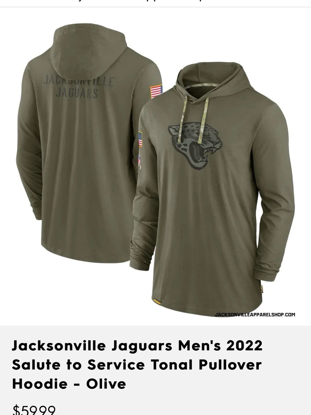 Men’s Dri-FIT Jacksonville Jaguars Salute to Service Hooded Tee- 3XL - Picture 4 of 5